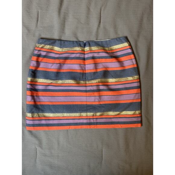 J. Crew Women's Mini Skirt Size 8 Striped Blue Shimmer Gold Coral Preppy - Picture 7 of 8